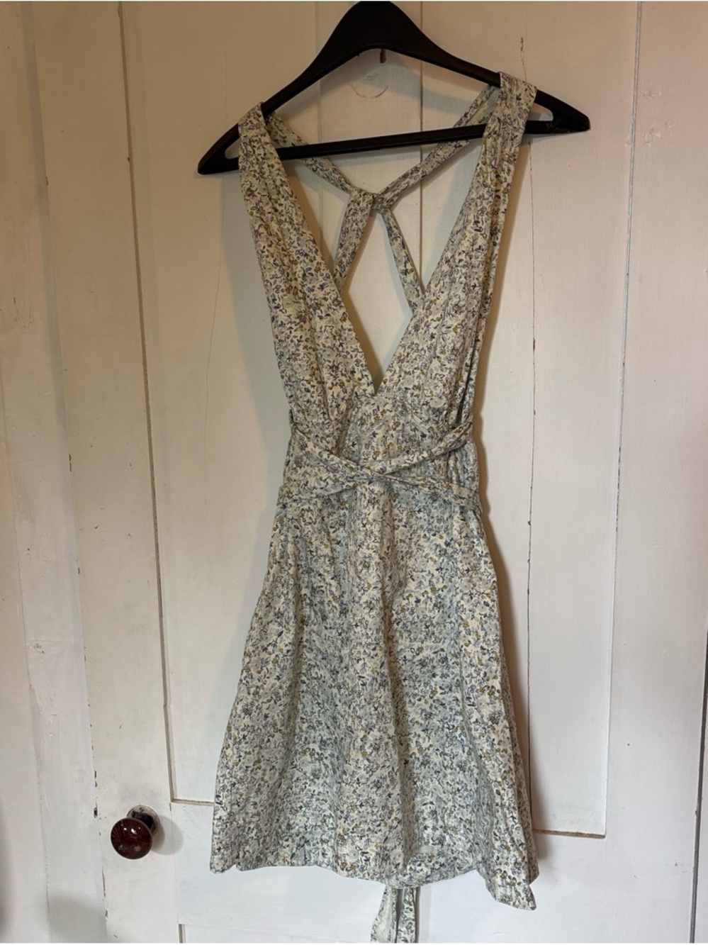 Free People Blue and Cream Floral Backless Sundress
